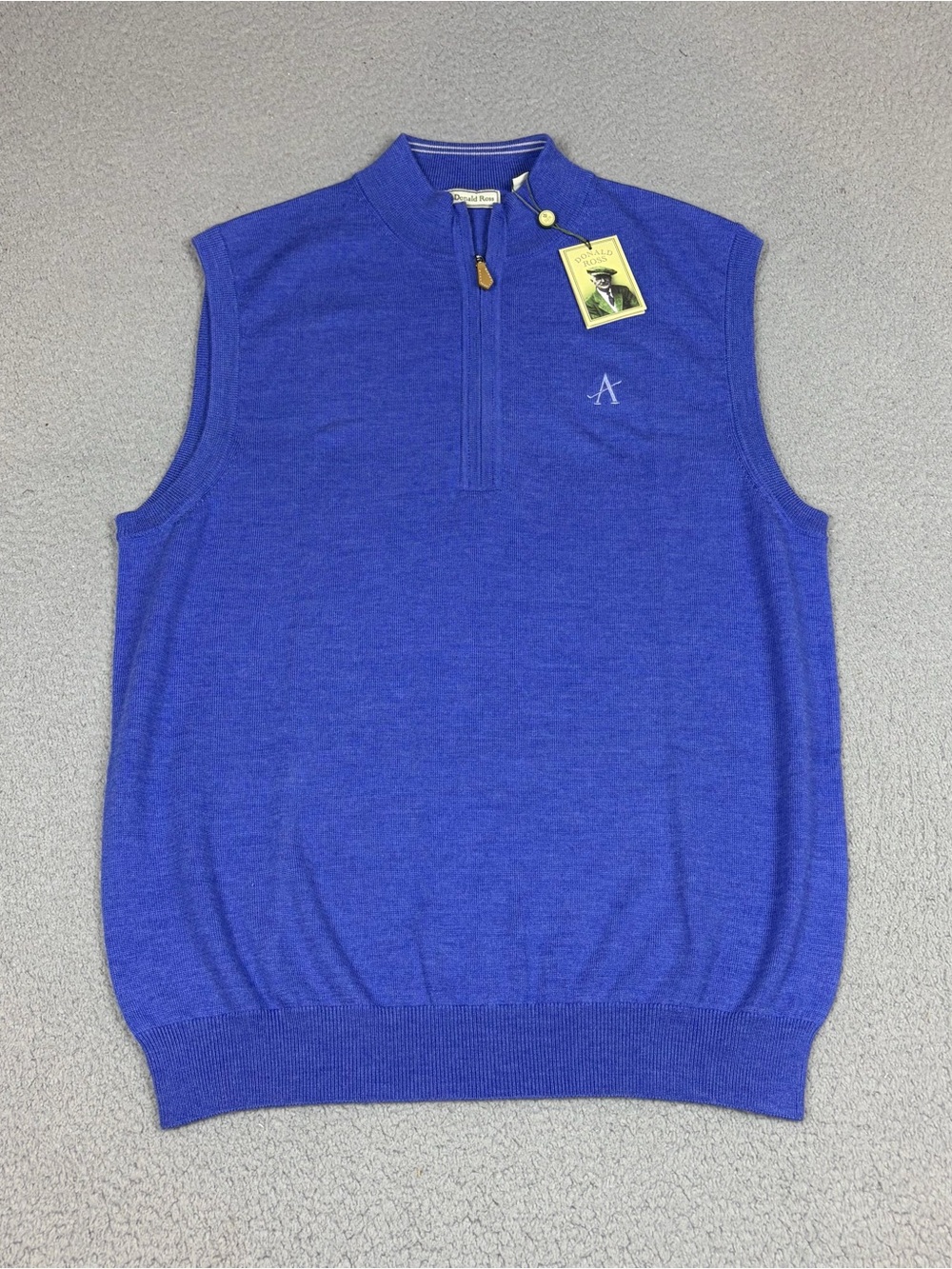 NWT Donald Ross Merino Wool Vest Men Large Blue Sleeveless 1-4 Zip Sweater Golf